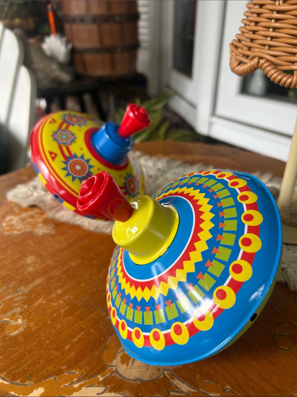 Lot of 2 Schylling Tin Spinning Tops